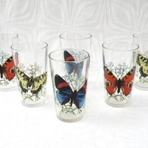 Vintage Reims Butterfly Drinking Glasses x6 60s 70s Image