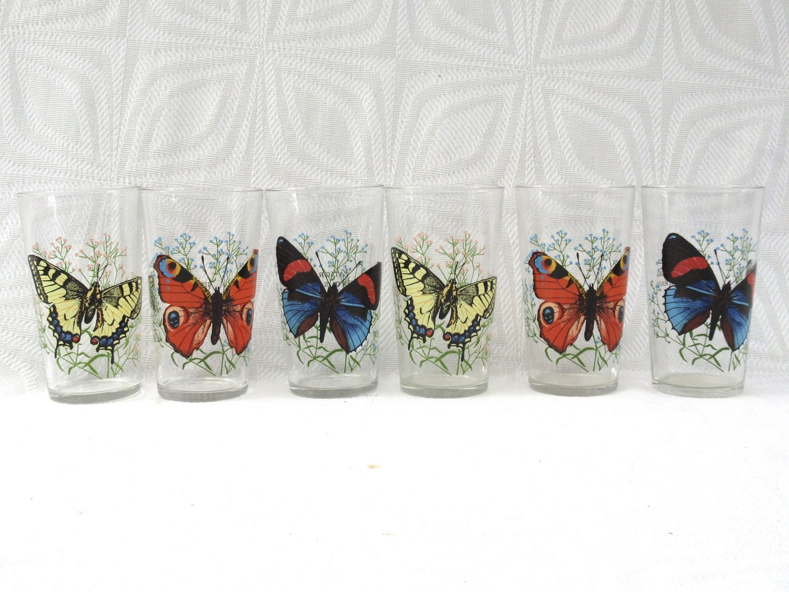 Vintage Reims Butterfly Drinking Glasses x6 60s 70s Image