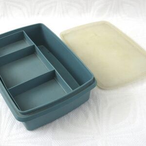 Vintage Tupperware Blue Divided Storage Box Sewing Craft Tools 1970s Image