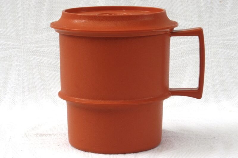 Vintage Tupperware Orange Mug with Lid Coaster 1970s Image