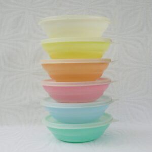 Vintage Tupperware 1960s Wonderlier Pastel Cereal Bowls With Lids Set of 6 Image