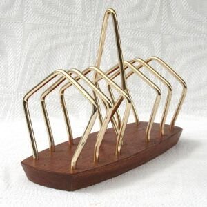 Vintage Wyncraft Toast Rack Brass Teak Mid Century 1960s Image