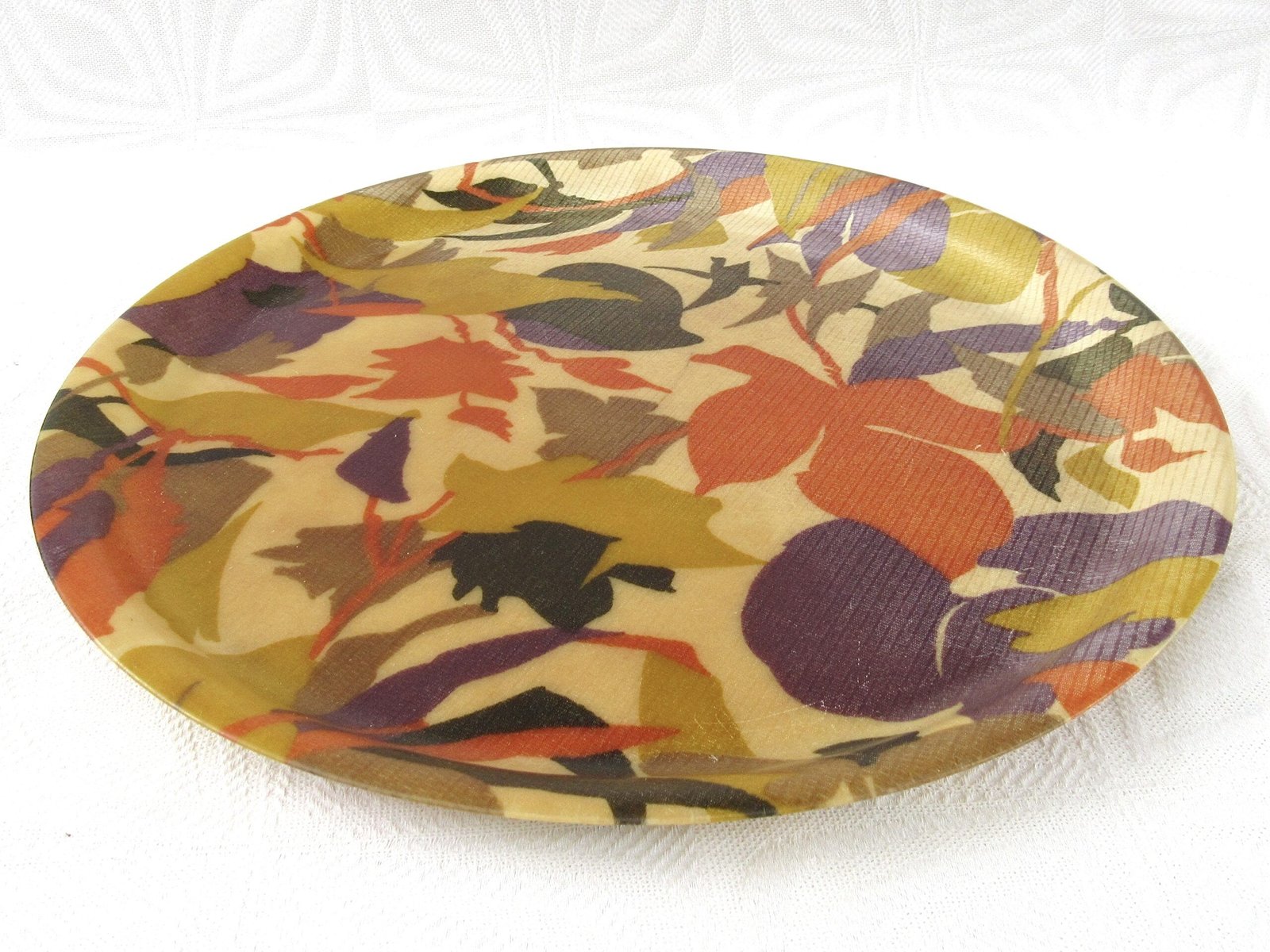 Vintage Fibreglass Round Tray Autumn Leaf Design 1970s - Image 4