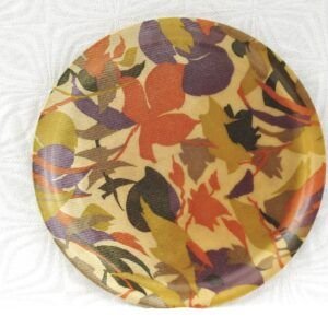 Vintage Fibreglass Round Tray Autumn Leaf Design 1970s Image