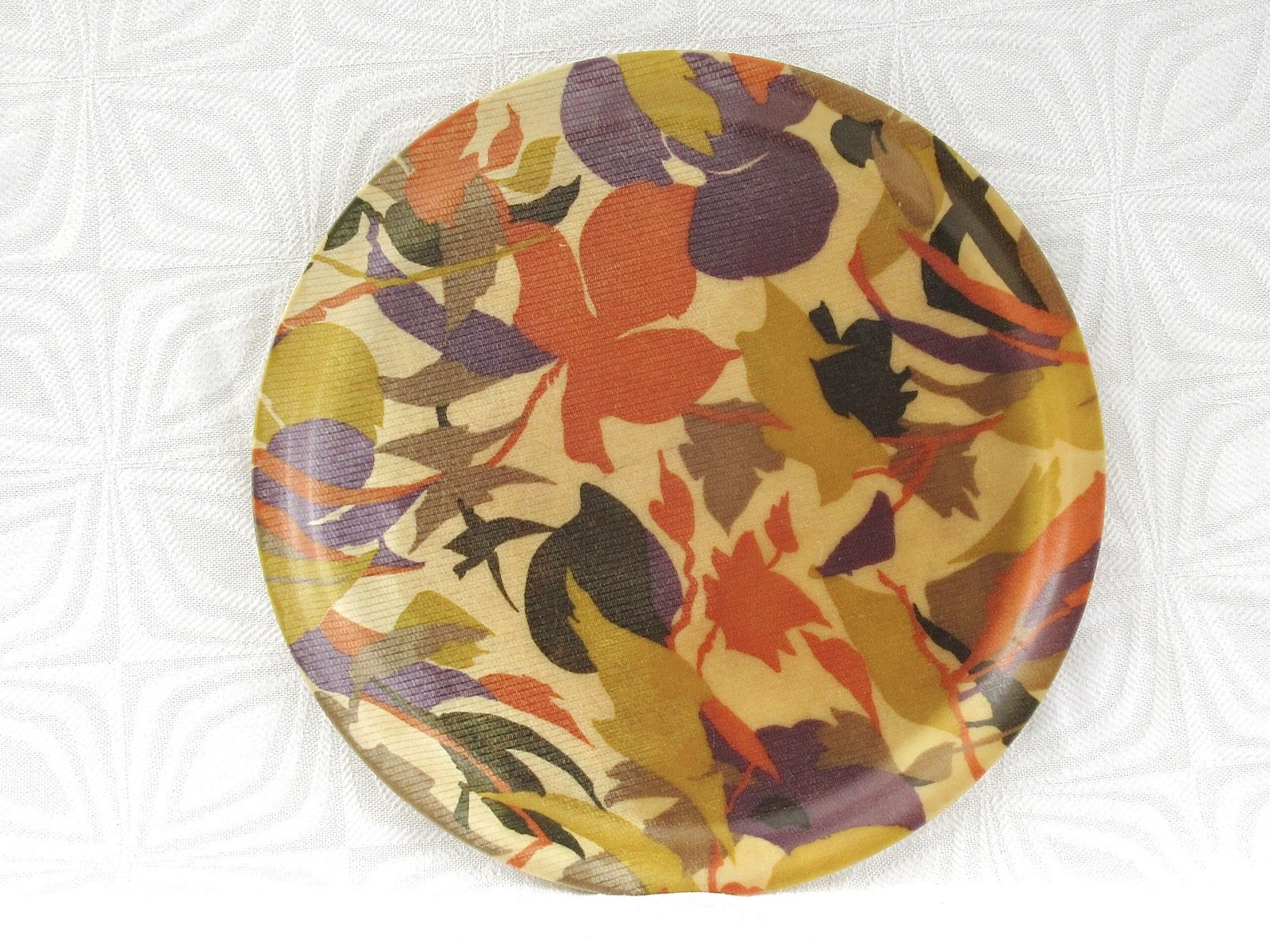 Vintage Fibreglass Round Tray Autumn Leaf Design 1970s Image