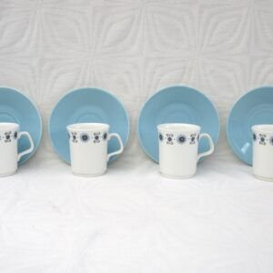 Vintage J&G Meakin x4 Roulette Coffee Cups Saucers 60s 70s Image