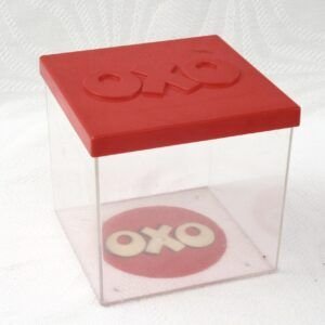 Vintage Oxo Cubes Clear Plastic Storage Box Red Lid 1980s Image