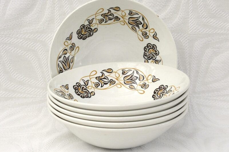 Vintage Poole Pottery Desert Song x6 Cereal Bowls 1960s Image