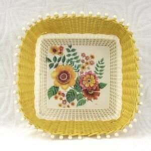 Vintage Yellow Plastic Wicker Floral Basket Smit & Co 60s 70s Image