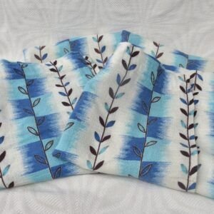 Vintage Mid Century Barkcloth Pair Curtains Abstract Blue Leaf 1960s Image