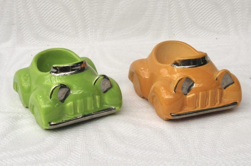 Vintage Honiton Pottery Motor Car x2 Egg Cups 60s 70s Image