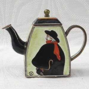 Vintage Kelvin Chen Miniature Enamel Teapot Lautrec Swordsman Image
