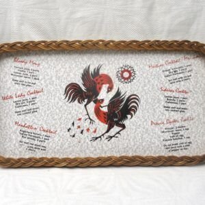 Vintage Cocktail Recipe Serving Tray Wicker Edge Cockerel 1960s Image