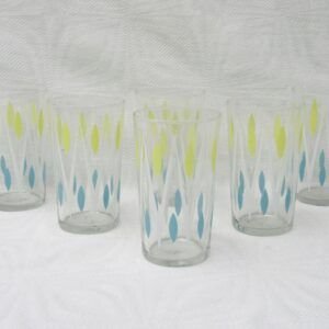 Vintage Mid Century Drinking Glasses x6 Atomic Pattern 1960s Image