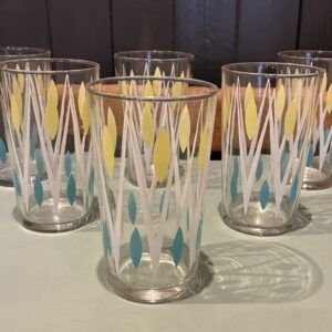 Vintage Mid Century Drinking Glasses x6 Atomic Pattern 1960s Image