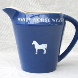 Vintage Pub Memorabilia Water Jug White Horse Whisky Blue Wade 60s 70s Image