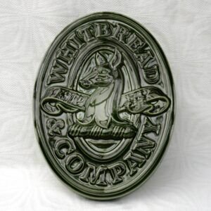 Vintage Whitbread & Co Pub Large Wall Plaque Green Ceramic Brewerania 1970s Image
