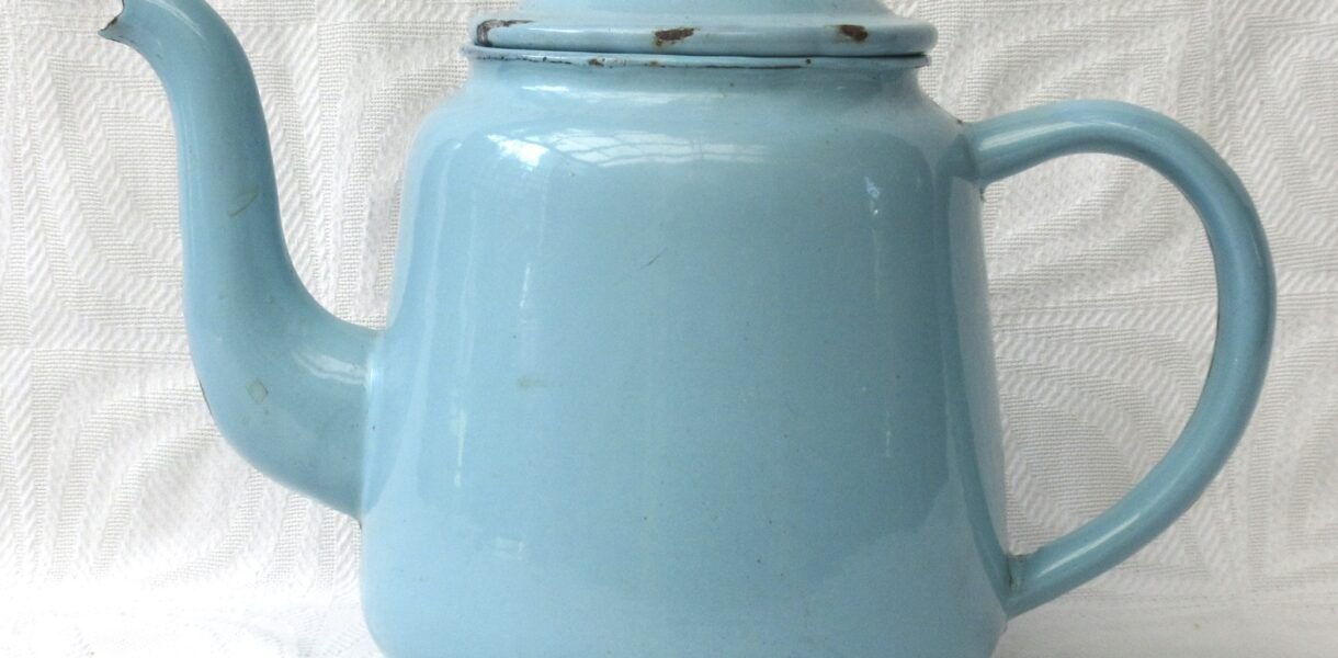 Vintage Blue Enamel Tea Coffee Pot Camping Campervan Image