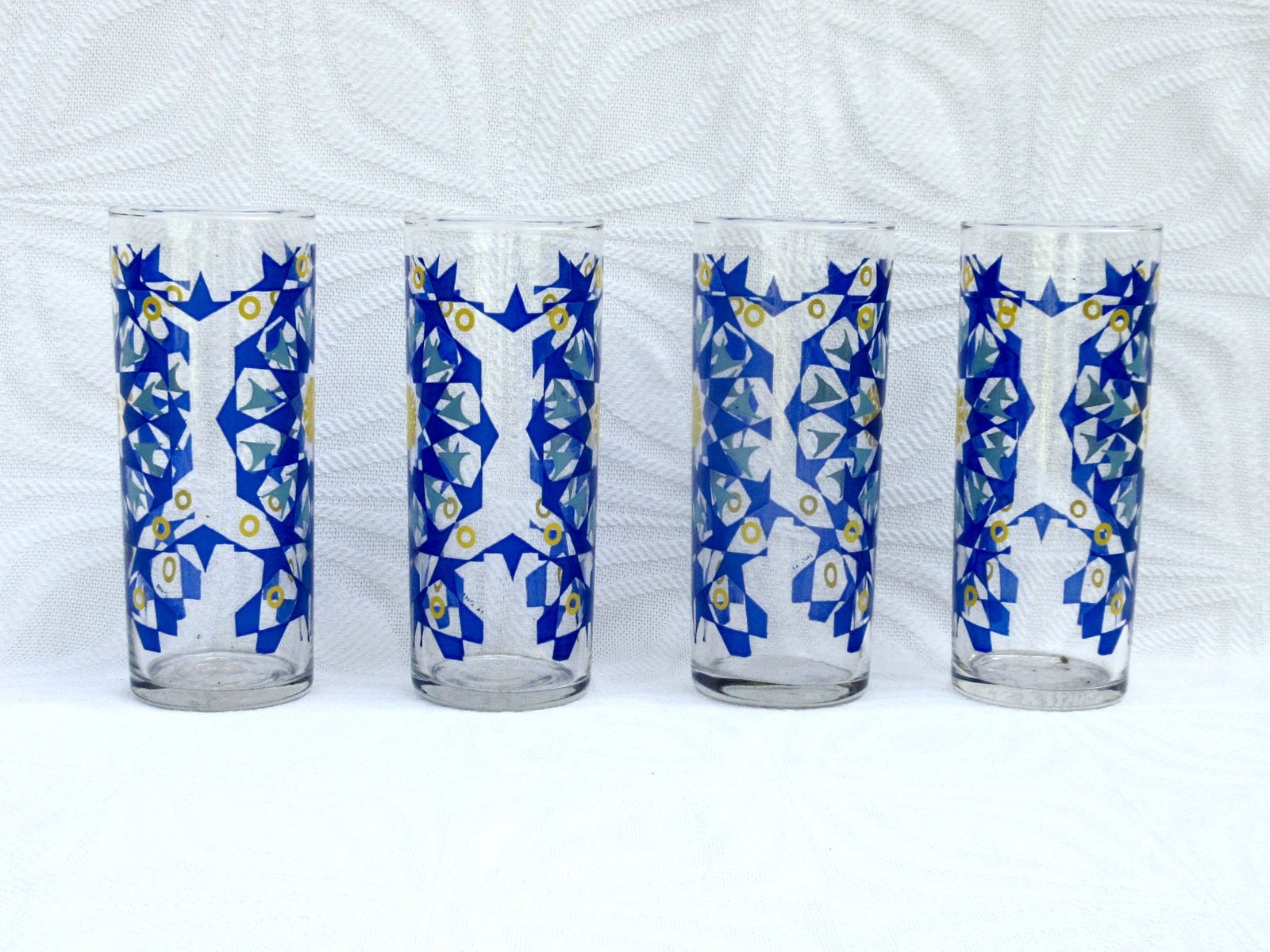 Vintage Hi Ball Glasses x4 Blue Atomic Star Design 60s 70s - Image 2