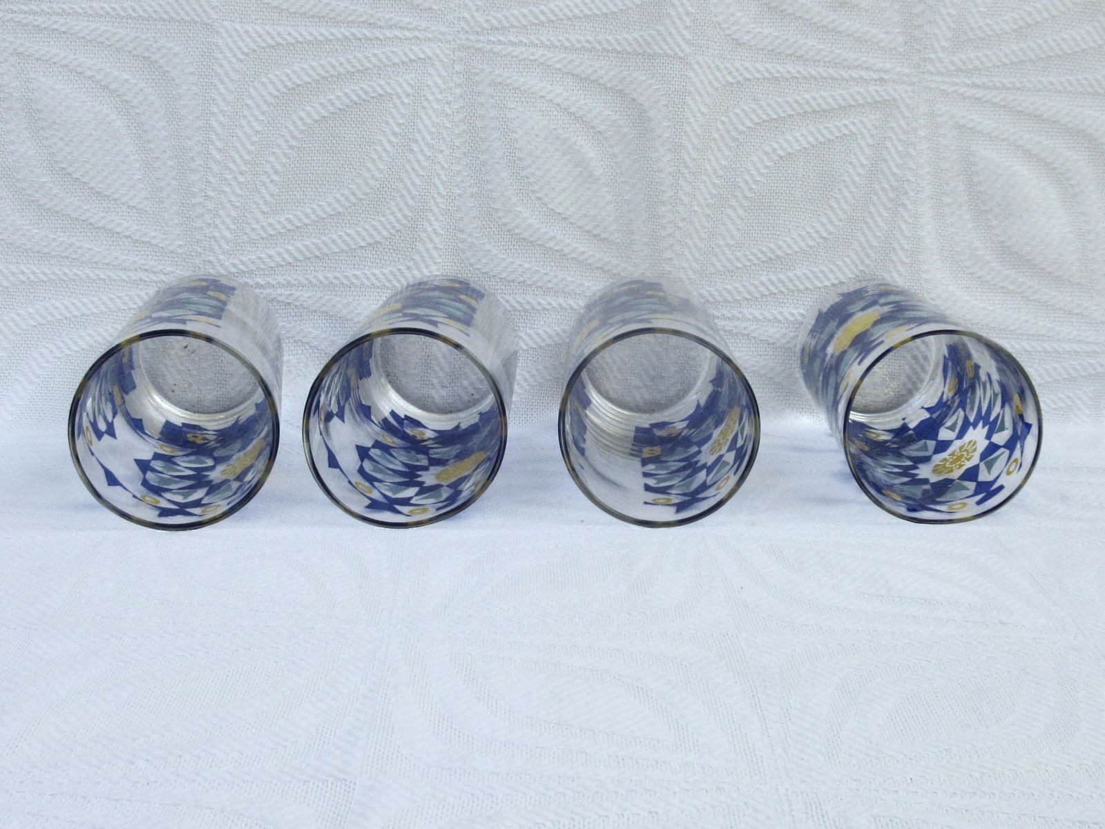 Vintage Hi Ball Glasses x4 Blue Atomic Star Design 60s 70s - Image 4