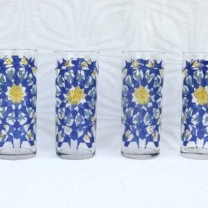 Vintage Hi Ball Glasses x4 Blue Atomic Star Design 60s 70s Image