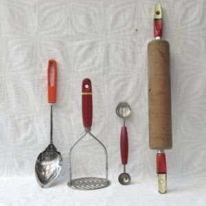 Vintage Skyline Kitchen Utensils Red Mid Century Image