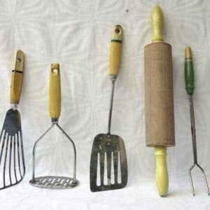Vintage Skyline Kitchen Utensils Yellow Mid Century Image