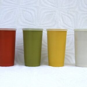 Vintage Tupperware Lidded Beakers x4 Large Harvest 70s 80s Image