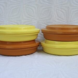 Vintage Tupperware Seal-N-Serve Bowls x4 Orange Yellow 70s 80s Image