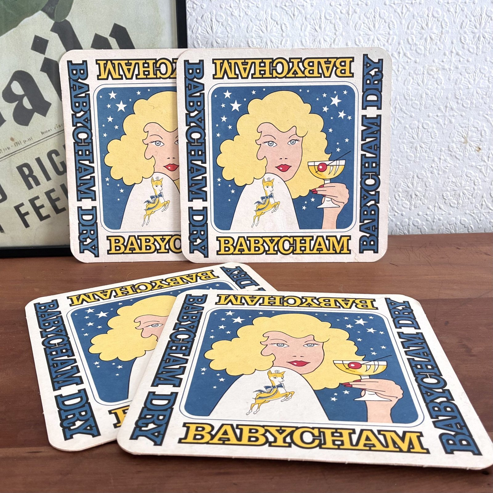 Vintage Babycham Large Coasters Beer Mats 80s Pub Memorabilia Image