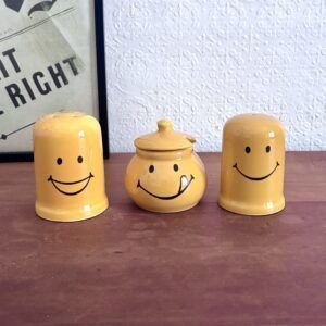 Vintage Colmans The Mustard Shop Smiley Face Cruet Set 80s