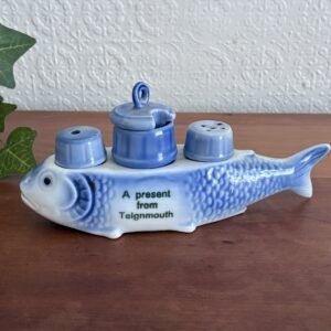 Vintage Fish Cruet Set Teignmouth Holiday Souvenir 1950s Image