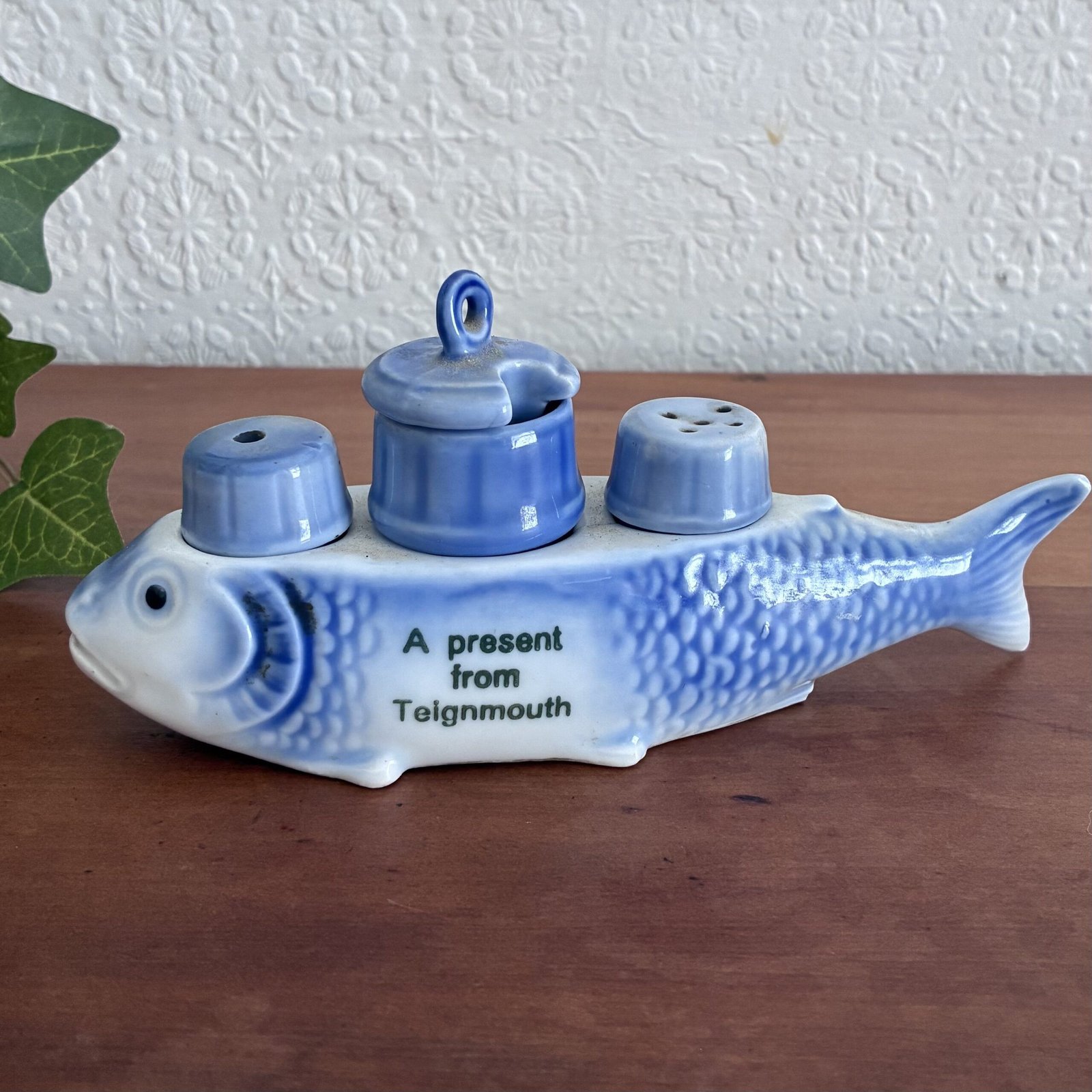 Vintage Fish Cruet Set Teignmouth Holiday Souvenir 1950s Image