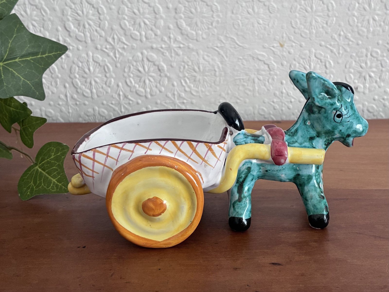 Vintage Kitsch Donkey Cart Ornament Ceramic Italy 60s 70s - Image 2