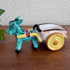 Vintage Kitsch Donkey Cart Ornament Ceramic Italy 60s 70s Image