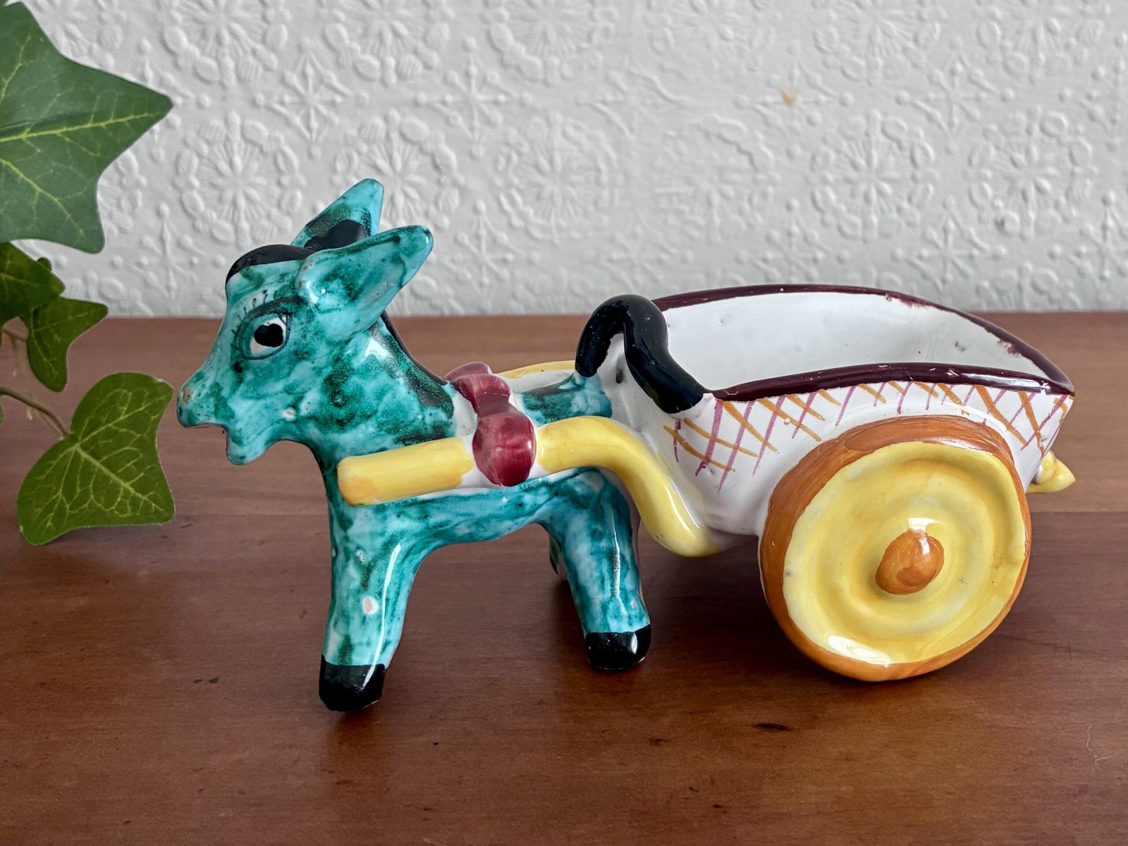 Vintage Kitsch Donkey Cart Ornament Ceramic Italy 60s 70s - Image 5