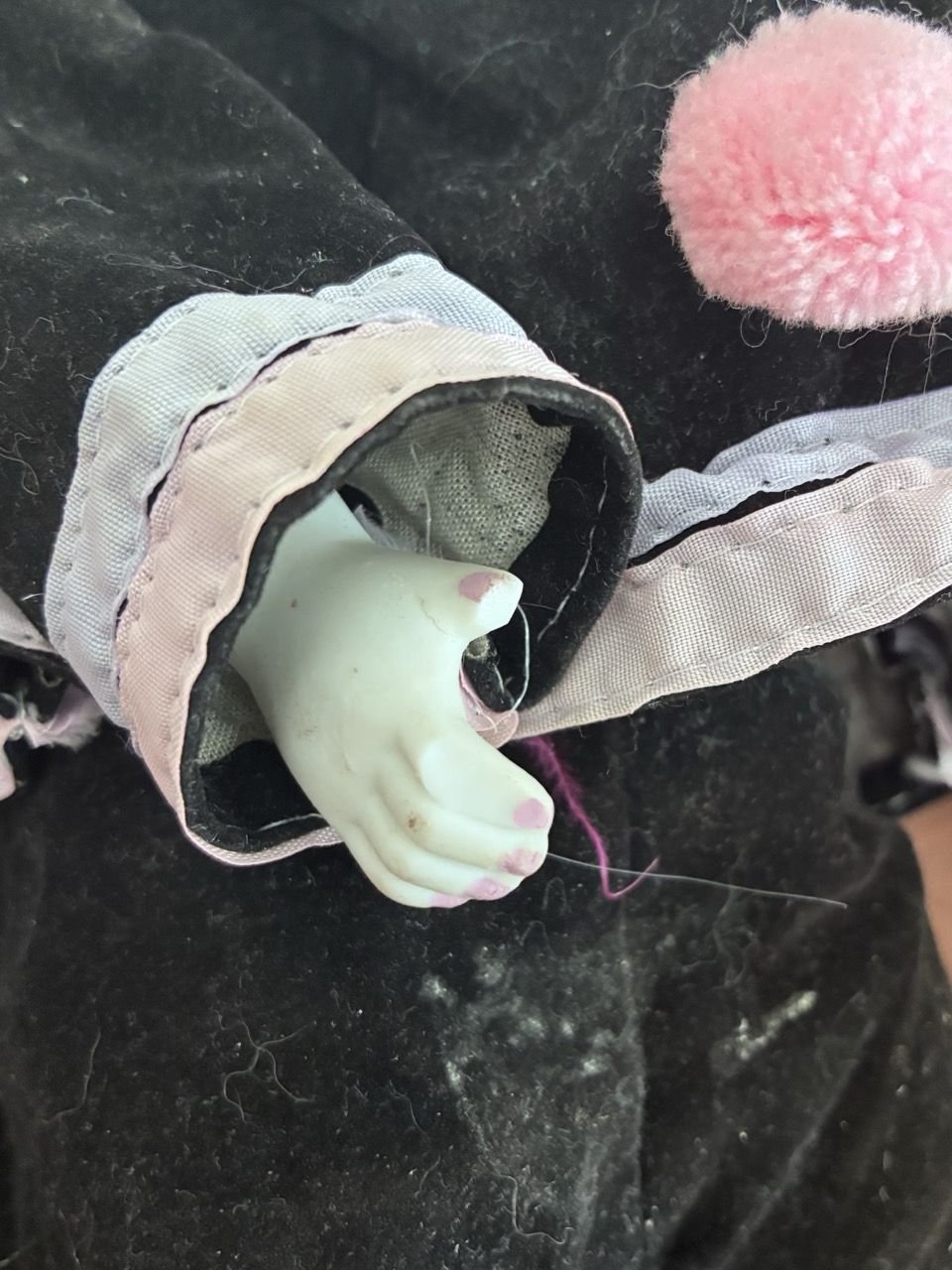 Vintage 80s Pierrot Doll Velvet Pastel Bisque Hands Feet - Image 7