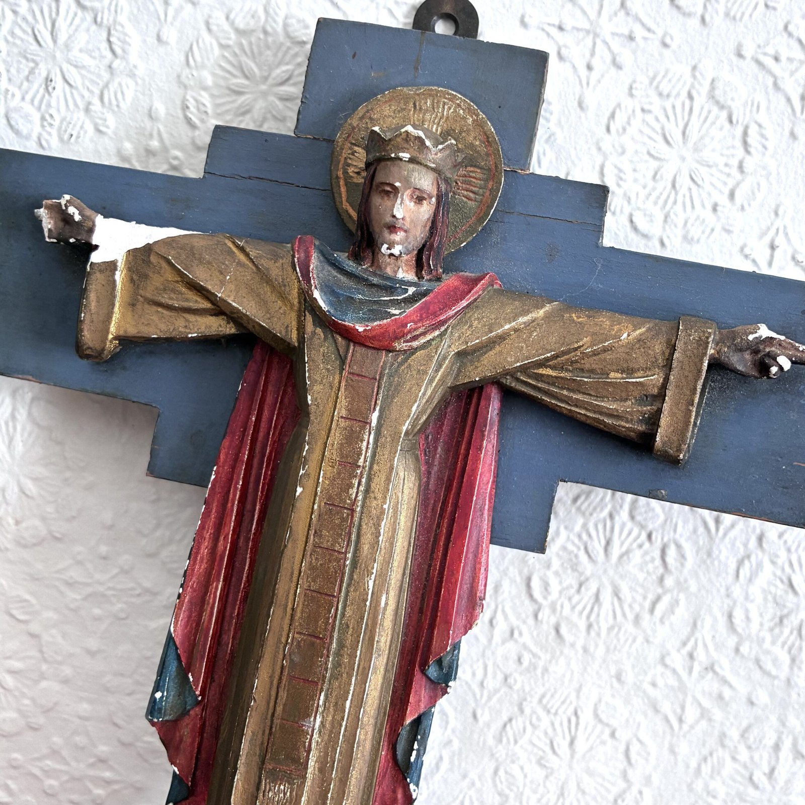 Vintage Chalkware Christ Crucifix Wall Cross Religious Kitsch 1950s - Image 2