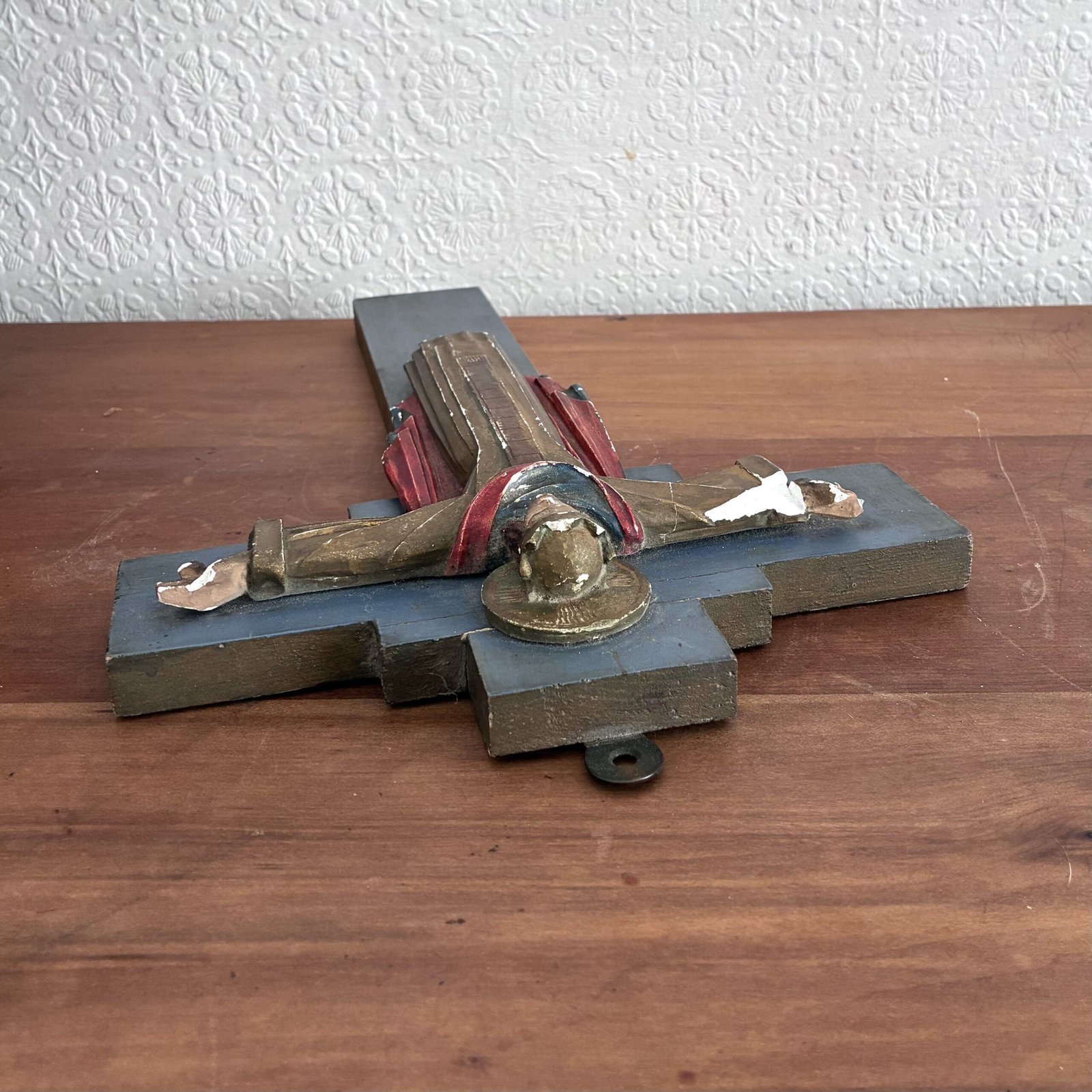 Vintage Chalkware Christ Crucifix Wall Cross Religious Kitsch 1950s - Image 5