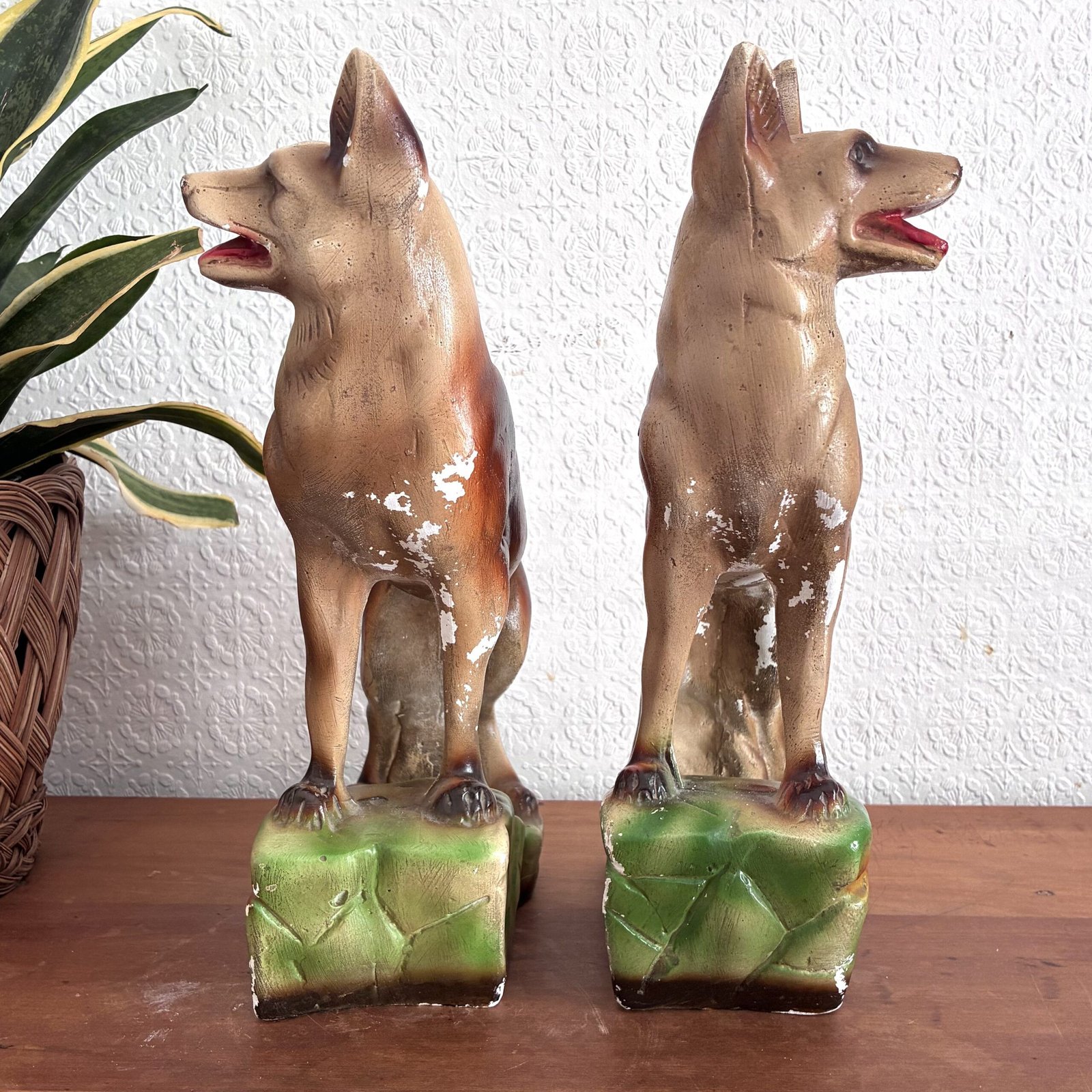 Vintage Chalkware German Shepherd Alsatian Dogs Pair 30s 40s - Image 2