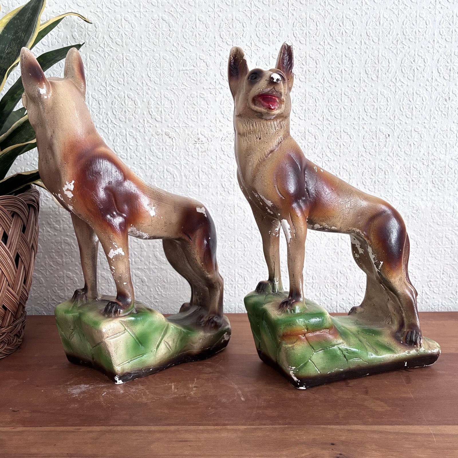 Vintage Chalkware German Shepherd Alsatian Dogs Pair 30s 40s - Image 3