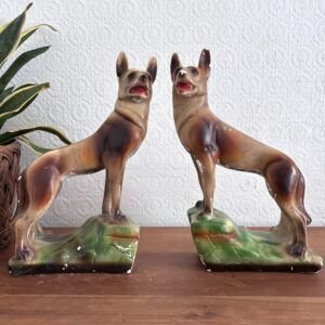 Vintage Chalkware German Shepherd Alsatian Dogs Pair 30s 40s Image