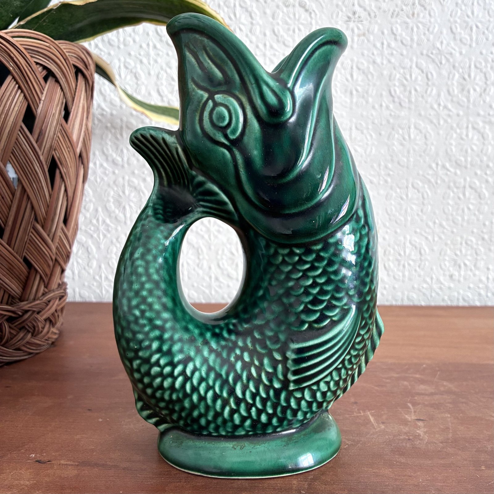 Vintage Fish Glug Jug Dartmouth Pottery Green 7 Inch 50s 60s - Image 3