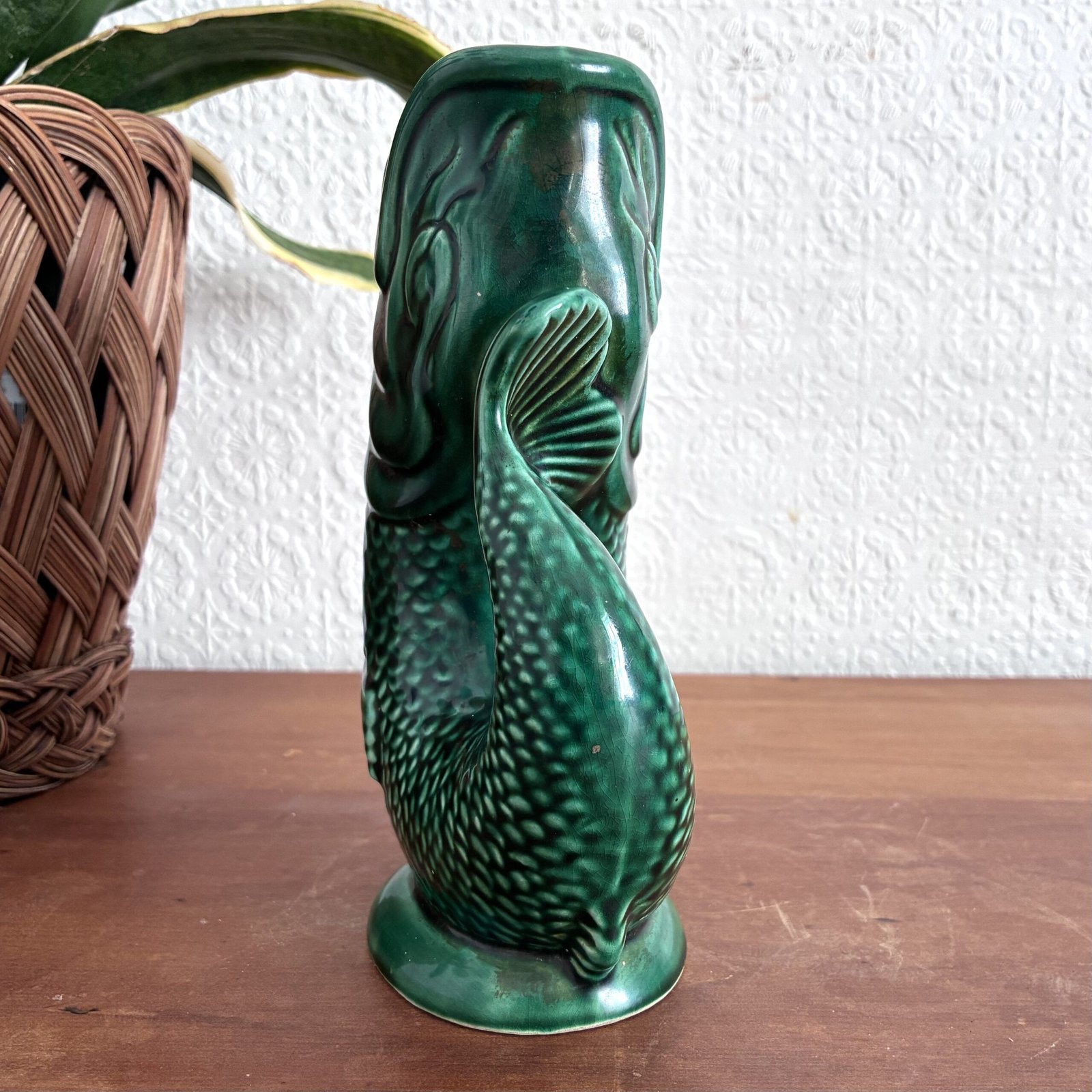 Vintage Fish Glug Jug Dartmouth Pottery Green 7 Inch 50s 60s - Image 4