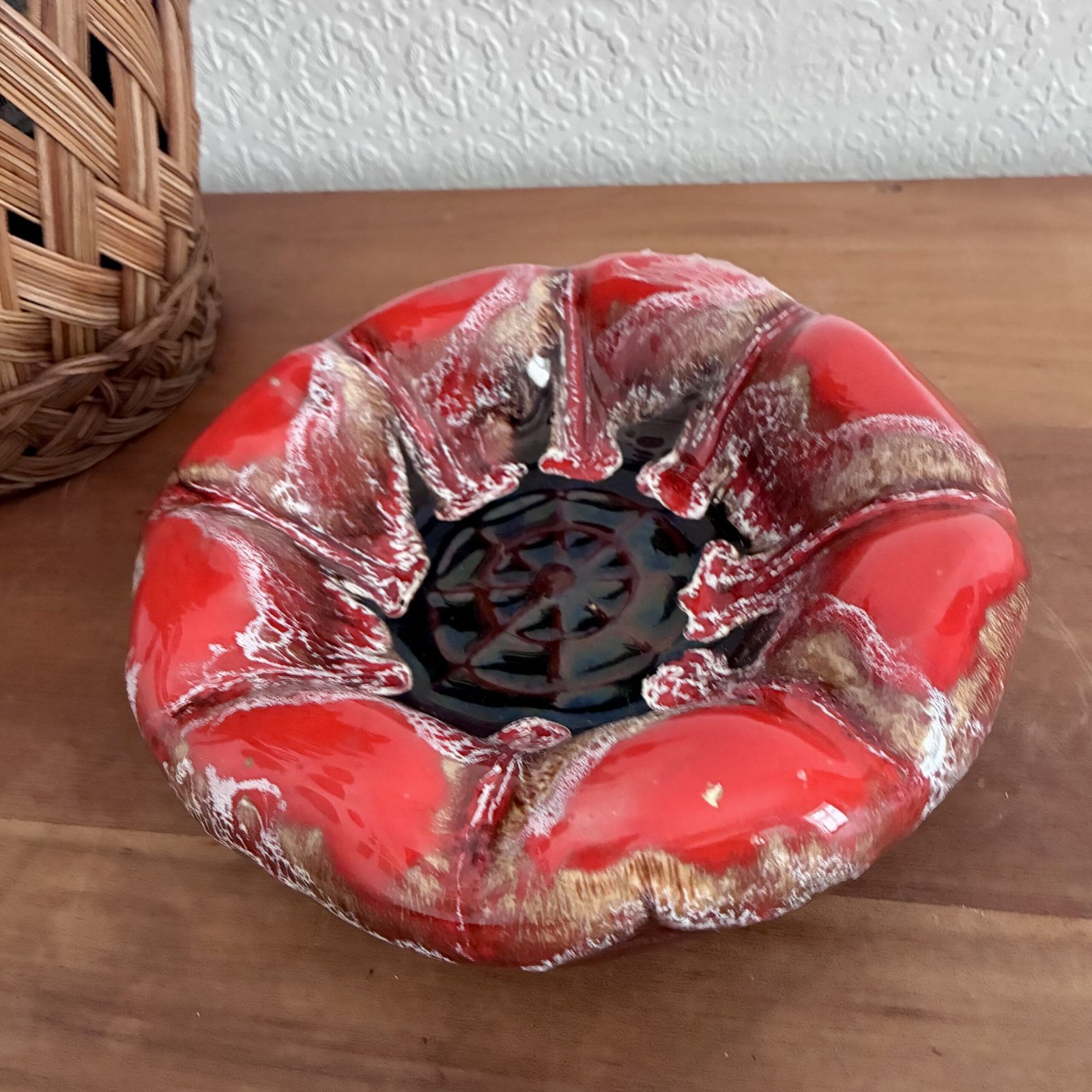Vintage French Vallauris Pottery Red & Brown Ceramic Ashtray Bowl 60s 70s - Image 4
