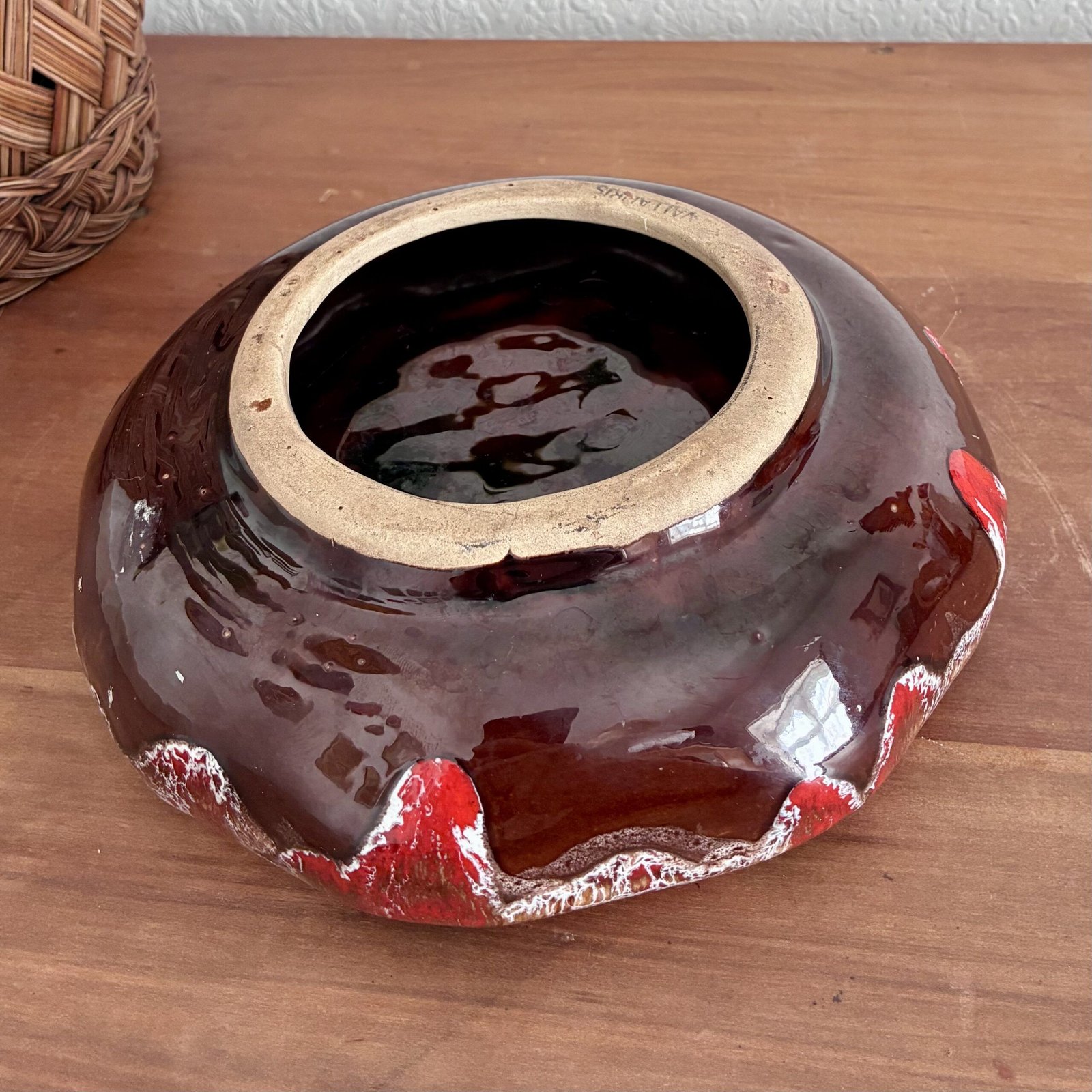 Vintage French Vallauris Pottery Red & Brown Ceramic Ashtray Bowl 60s 70s - Image 5