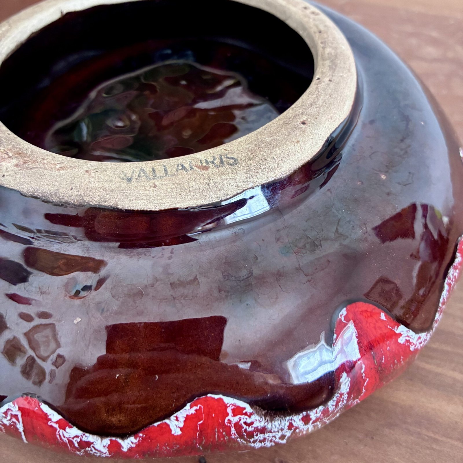 Vintage French Vallauris Pottery Red & Brown Ceramic Ashtray Bowl 60s 70s - Image 6