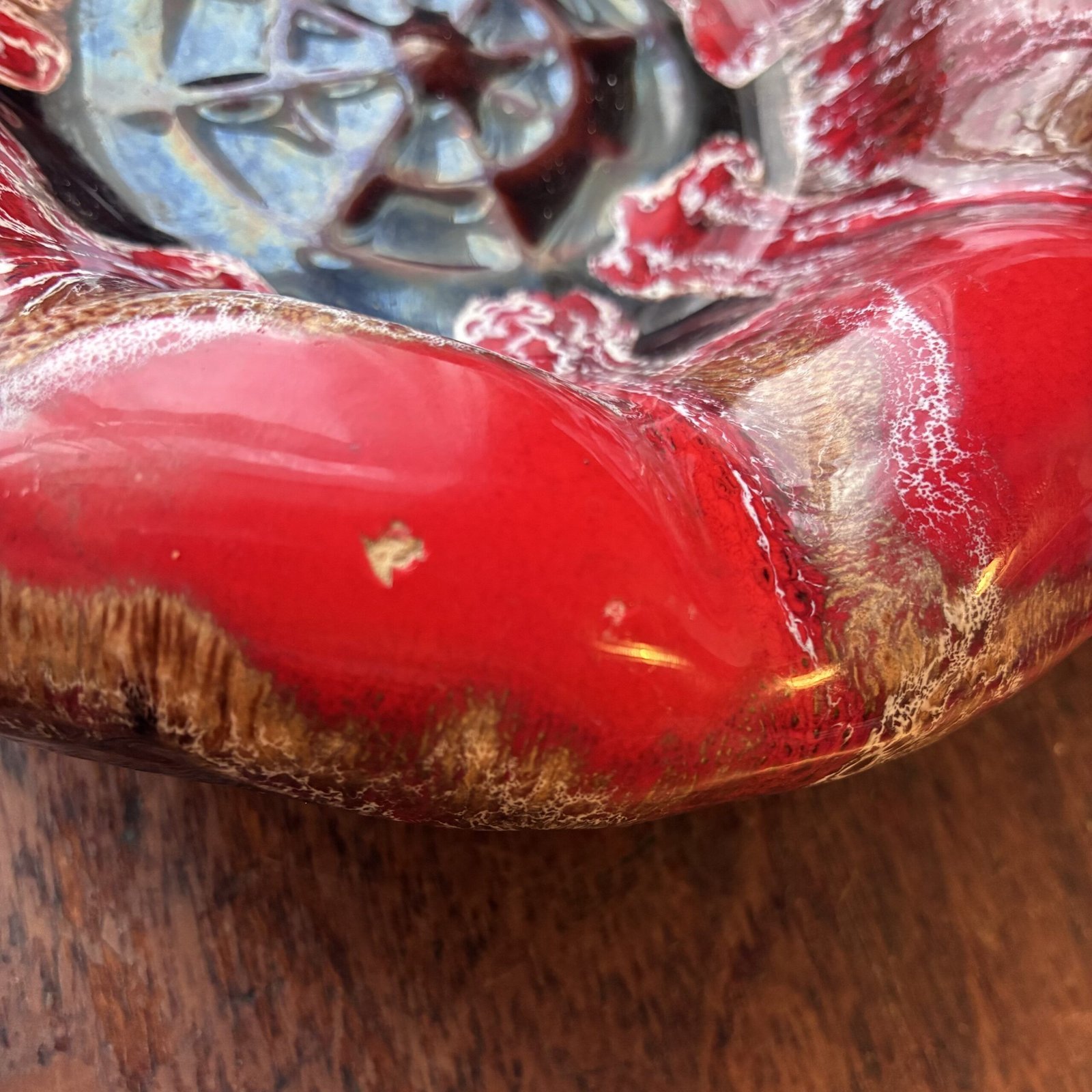 Vintage French Vallauris Pottery Red & Brown Ceramic Ashtray Bowl 60s 70s - Image 3