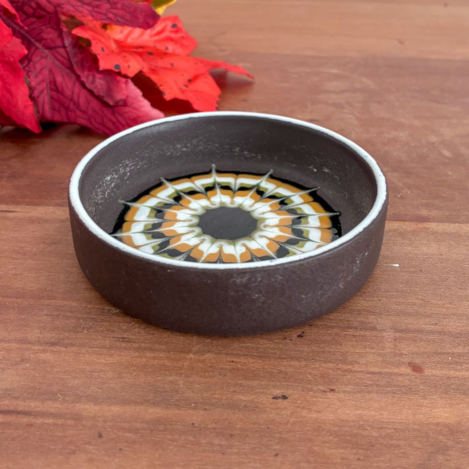 Vintage Hornsea Pottery Muramic Pin Dish 1970s Brown Green Cream - Image 2