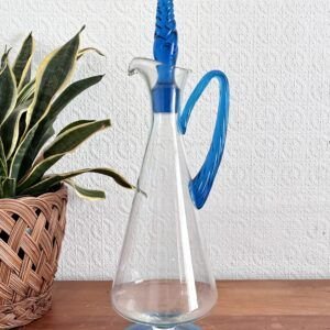 Vintage Large Empoli-Style Art Glass Decanter Clear Blue 1960s Image